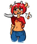  breasts caprine clothed clothing clothing_lift female fur hair horn jeans lammy_lamb mammal nipples orange_fur pants parappa_the_rapper red_hair sheep um_jammer_lammy video_games 