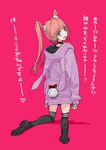  :d back black_legwear blue_eyes choker commentary_request highres hood hoodie kneeling long_hair looking_at_viewer open_mouth original pink_hair smile solo teeth thighhighs translation_request twintails yuu_(higashi_no_penguin) 