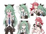  ... 2girls ahoge arm_hug bad_id bad_pixiv_id bare_shoulders black_legwear black_ribbon black_serafuku black_skirt blue_neckwear blush box cleaver closed_eyes cnm covered_mouth crying detached_sleeves empty_eyes gift gift_box green_eyes green_hair hair_between_eyes hair_flaps hair_ribbon holding holding_gift holding_torpedo kantai_collection kawakaze_(kantai_collection) long_hair middle_finger midriff multiple_girls multiple_views navel neckerchief open_mouth panties pleated_skirt pointy_ears red_hair remodel_(kantai_collection) ribbon school_uniform serafuku skirt spoken_ellipsis striped striped_panties surprised tears thighhighs torpedo underwear yamakaze_(kantai_collection) yellow_eyes 