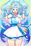  :d alternate_breast_size blue_eyes blue_hair breasts character_name cowboy_shot cure_ange dress earrings hair_ornament hair_tousle head_wings heart highres hugtto!_precure jewelry large_breasts long_hair looking_at_viewer magical_girl open_mouth precure rumo smile solo taut_clothes thigh_gap very_long_hair white_dress wrist_cuffs yakushiji_saaya 
