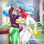  2018 back_muscles beard big_breasts boxer_(disambiguation) boxing boxing_gloves breasts butt clothing cutie_mark discord_(mlp) draconequus duo equine facial_hair fangs female friendship_is_magic gloves hair hellbridge horn male mammal multicolored_hair muscular muscular_female muscular_male my_little_pony nipples nude penis punch pussy ring sharp_teeth smile sport teeth unicorn vein wings 
