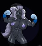  2018 abs anthro biceps big_breasts boxer_(disambiguation) boxing_gloves breasts equine female flexing friendship_is_magic glowing glowing_eyes hellbridge horn mammal mostly_nude muscular muscular_female my_little_pony nightmare_rarity_(idw) nipples pubes pussy rarity_(mlp) sharp_teeth smile solo teeth unicorn 