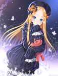  :&lt; abigail_williams_(fate/grand_order) bangs black_bow black_dress black_hat blonde_hair bloomers blue_eyes blush bow bug butterfly closed_mouth commentary_request dress eyebrows_visible_through_hair fate/grand_order fate_(series) forehead hair_bow hat highres insect long_hair long_sleeves looking_at_viewer object_hug orange_bow parted_bangs polka_dot polka_dot_bow sleeves_past_fingers sleeves_past_wrists solo stuffed_animal stuffed_toy teddy_bear twitter_username ubi_(ekdus6080) underwear very_long_hair white_bloomers 