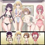  4girls amano_miu areola_slip areolae bare_arms bare_legs bare_shoulders beads bikini bikini_bottom blend_s blonde_hair braid breasts brown_hair ceiling chibi collarbone commission embarrassed female full_body glasses gradient gradient_background hair_beads hair_between_eyes hair_ornament hair_ribbon head_scarf hinata_kaho hips hoshikawa_mafuyu indoors large_breasts locker locker_room long_hair midriff multiple_girls navel older open_mouth partially_visible_vulva purple_eyes purple_hair ribbon sakuranomiya_maika see-through seraphina shaded_face side-tie_bikini small_breasts thigh_gap trembling twin_braids twintails v-shaped_eyebrows 