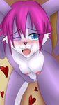  2018 blue_eyes blush breasts cum female fur hair hi_res lagomorph looking_at_viewer mammal nipples nude open_mouth pink_hair pussy pussy_juice rabbit simple_background solo 