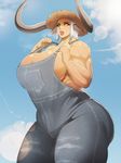  animal_humanoid big_breasts bovine breasts cleavage clothed clothing cow_humanoid dark_elf donaught elf female furel horn huge_breasts humanoid mammal minotaur muscular muscular_female solo suspenders 