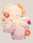  animal_focus artist_name bunny closed_eyes commentary_request flower flower_request grey_background highres manino_(mofuritaionaka) no_humans orange_flower original red_flower signature sleeping 