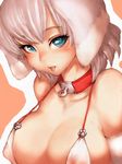  :p animal_ears bare_shoulders bikini blue_eyes breasts cleavage collar collarbone covered_nipples dog_ears dog_paws elbow_gloves eyebrows_visible_through_hair fumio_(rsqkr) gloves large_breasts looking_at_viewer original parted_lips paws short_hair silver_hair solo swimsuit tongue tongue_out white_bikini white_gloves 