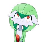  blush collarbone female gardevoir green_hair hair looking_up nei_chi nintendo pok&eacute;mon pok&eacute;mon_(species) red_eyes short_hair simple_background solo upper_body video_games white_background 