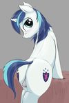  2018 backsack balls bed big_eyes blue_hair blue_tail butt cutie_mark digital_media_(artwork) equine feral friendship_is_magic fur graboiidz green_eyes grey_background hair horn looking_at_viewer looking_back male mammal my_little_pony presenting presenting_hindquarters quadruped rear_view seductive shining_armor_(mlp) simple_background solo unicorn unicorn_horn white_fur white_horn 
