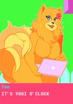  2018 anthro arnachy breasts canine computer dog english_text featureless_breasts female hi_res laptop looking_at_viewer mammal pom_gets_wifi pomeranian solo text 