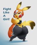  big_butt butt clothed clothing cosplay_pikachu female forastero looking_back nintendo pikachu pikachu_libre pok&eacute;mon pok&eacute;mon_(species) solo sweat thick_thighs video_games 