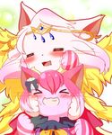  2girls artist_request cat cat_busters eyes_closed furry grin multiple_girls pink_hair smile 