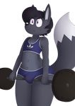  anthro black_hair black_nose bulge canine clothing deadlift exercise fox fur grey_fur hair male mammal maypul-syrup midriff navel phurcy simple_background solo underwear workout 