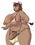  anthro bikini bulge clothing dickgirl hair hair_over_eye intersex looking_at_viewer mammal navel peace_sign_(disambiguation) penis pubes rhinoceros rhinolon simple_background slightly_chubby solo swimsuit toomanyboners useless_clothing white_background 