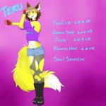  boots brown_hair canine clothed clothing collar footwear fox foxtrap fully_clothed girly gloves grin hair long_tail male mammal purple_eyes shorts smile standing stretching torn_clothing 