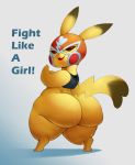  big_butt bottomless butt clothed clothing cosplay_pikachu female forastero looking_back nintendo pikachu pikachu_libre pok&eacute;mon pok&eacute;mon_(species) short_stack solo sweat thick_thighs video_games 