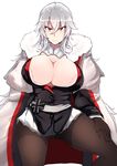  absurdres azur_lane bangs black_jacket blurry bra bra_peek breasts brown_gloves brown_legwear buttons cape cleavage closed_mouth commentary_request covered_nipples cowboy_shot depth_of_field eyebrows eyebrows_visible_through_hair fur_trim gloves graf_zeppelin_(azur_lane) hair_between_eyes hand_on_own_thigh highres iron_cross jacket large_breasts legs_apart long_hair long_sleeves looking_at_viewer military military_uniform miniskirt panties pantyhose pantyshot pantyshot_(standing) pink_eyes pleated_skirt shiny shiny_hair shiworiita silver_hair simple_background skirt smile solo standing tsurime turtleneck underwear uniform very_long_hair white_background white_bra white_panties white_skirt 