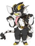  1_eye anthro bell belt christmas fur galaxy_monster hair holidays horn jaxdacat_(artist) male solo standing tongue tongue_out 
