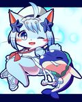  1girl artist_request blue_eyes blue_hair cat cat_busters furry open_mouth shark solo 