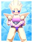  abstract_background anthro blue_eyes blush brown_body clothed clothing crossgender female hitmonchan looking_away mussai002 nintendo pok&#233;mon pokemon rule_63 skirt skirt_lift solo underwear video_games 