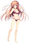 :o bangs bare_shoulders barefoot bikini braid breasts brown_hair eyebrows_visible_through_hair frills full_body hair_ornament hairclip hand_on_own_chest haruoto_alice_gram highres large_breasts long_hair looking_at_viewer nanao_naru navel official_art red_eyes shirahane_yuuri solo standing swimsuit transparent_background 