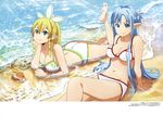 absurdres animal ass asuna_(sao) asuna_(sao-alo) bare_legs barefoot beach bikini blonde_hair blue_eyes blue_hair braid breasts cleavage day feet_out_of_frame fish french_braid green_eyes hair_between_eyes hair_ornament hand_on_own_cheek highres koga_miyuki large_breasts leafa leaning_back leg_up light_rays long_hair looking_at_viewer lying medium_breasts multiple_girls navel on_stomach outdoors pointy_ears ponytail sand scan shore sitting sparkle stomach sunbeam sunlight swimsuit sword_art_online tareme thighs twin_braids very_long_hair water white_bikini 