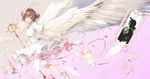  brown_hair card_captor_sakura dress flowers green_eyes icefurs kinomoto_sakura ribbons short_hair staff thighhighs weapon wings 