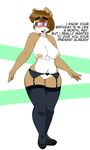  2018 anthro big_breasts big_eyebrows biped blush breasts canine clitoris clothing digital_media_(artwork) english_text female hi_res legwear lingerie mammal mcfly0crash miranda_doug nipples nude open_mouth pussy simple_background smile solo stockings text thick_thighs thigh_highs underwear voluptuous wide_hips 