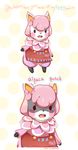  alpaca animal_crossing apron bangs black_nose blush camelid chibi clothed clothing cute dotted_background ear_tuft english_text eyelashes female fluffy fur hooves humor mammal meme nintendo open_mouth partially_clothed pattern_background pink_fur pun reese_(animal_crossing) scarf shadow simple_background solo standing text threatening tuft video_games 