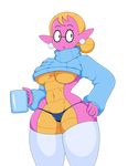 2018 amphibian anthro bikini blonde_hair breasts clothing crop_sweater cup digital_media_(artwork) doremian ear_piercing eyelashes eyewear female gem glasses hair hair_bun invalid_tag legwear lizard_tail markings multicolored_scales non-mammal_breasts noseless pearl_(gem) piercing pink_scales pink_skin pointy_ears round_glasses salamander sally_(scalie_schoolie) sash scales scalie scalie_schoolie smile solo spring_salamander standing stockings swimsuit text thick_thighs thong two_tone_scales under_boob voluptuous waving webcomic wide_hips yellow_skin 