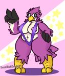  2019 anthro avian beak big_breasts bikini bird breasts clothing coo_(kirby) digital_media_(artwork) feathered_wings feathers female kirby_(series) nintendo nipples non-mammal_breasts owl pussy simple_background sling_bikini smile solo sushirolldragon swimsuit thick_thighs v_sign video_games voluptuous wide_hips wings 