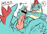  &lt;3 2013 blush censor_bar censored claws erection feral feraligatr holding_penis kelvin_kombinat looking_at_viewer male nintendo penis pok&eacute;mon pok&eacute;mon_(species) solo tongue tongue_out video_games ケルビン@リアルは地獄 