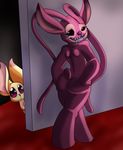  2017 alien angel_(lilo_and_stitch) antennae anthro anthrofied big_ears big_eyes butt chest_tuft claws countershading digital_media_(artwork) disney duo experiment_(species) eyelashes female fur hands_on_hips head_tuft hi_res houdini larger_female lilo_and_stitch looking_at_viewer looking_back male o_o open_mouth open_smile peeping pink_claws pink_countershading pink_eyes pink_fur pink_nose purple_eyes purple_tongue raised_eyebrow red_nose sharp_teeth size_difference small_tail smile tan_fur teeth tuft yoshimister 