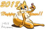  2018 anthro blue_eyes breasts canine dipstick_tail dog english_text female fur mammal multicolored_tail nipples nude orange_fur pawpads punkydreamer simple_background text tongue tongue_out white_background 