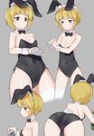  animal_ears ass bangs bare_shoulders bent_over black_leotard blonde_hair blush breasts bunny_ears bunny_girl bunny_tail bunnysuit cleavage closed_mouth cocktail_shaker commentary_request covered_navel cutlass_(girls_und_panzer) debutya_aki detached_collar eyebrows_visible_through_hair fake_animal_ears girls_und_panzer highres leotard looking_at_viewer maid_headdress multiple_tails shiny shiny_hair shiny_skin short_hair small_breasts standing strapless strapless_leotard tail wrist_cuffs yellow_eyes 