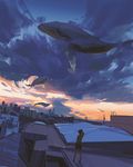  blue_whale cloud dutch_angle floating highres kimi_no_na_wa scenery shirt shorts sky snatti standing twilight whale 