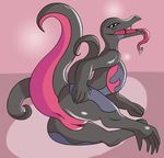  2017 amphibian anthro anus bedroom_eyes butt dripping female half-closed_eyes long_mouth looking_back nintendo nude pink_skin pok&eacute;mon pok&eacute;mon_(species) presenting presenting_anus presenting_hindquarters presenting_pussy purple_eyes pussy raised_tail rear_view reptile salamander salazzle scalie seductive simple_background smile solo someindecentfellow tongue video_games 