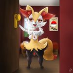  aeonspassed braixen breasts female fur looking_at_viewer nintendo nipples open_mouth pok&eacute;mon pok&eacute;mon_(species) pussy pussy_juice sex_toy smile solo vibrator video_games 
