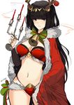  absurdres bikini black_hair bracelet breasts cape christmas circlet closed_mouth fire_emblem fire_emblem:_kakusei fire_emblem_heroes highres horns jewelry medium_breasts navel ormille purple_eyes simple_background solo swimsuit tharja tiara two_side_up white_background 