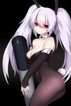  :&lt; abanzer_n absurdres animal_ears ass azur_lane bad_id bad_pixiv_id bangs bare_shoulders black_background black_legwear black_leotard blush breasts bridal_gauntlets bunny_ears bunny_girl bunny_tail bunnysuit cleavage closed_mouth collarbone commentary_request detached_collar eyebrows_visible_through_hair hair_between_eyes highleg highleg_leotard highres laffey_(azur_lane) large_breasts leotard long_hair looking_at_viewer pantyhose purple_eyes silver_hair simple_background solo strapless strapless_leotard tail torpedo twintails very_long_hair white_collar 