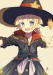  blonde_hair blue_eyes blush braid elf great_kichi hat juno_bernal looking_at_viewer open_mouth pointy_ears pop-up_story smile solo twin_braids witch_hat 