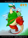  3_toes 4_fingers anthro belly big_belly bottomless claws clothed clothing dragon english_text facial_hair goatee horn japanese_text long_neck male moobs nintendo overweight scalie sky solo text the_legend_of_zelda toes unibrow valoo video_games wind_waker wings yellow_sclera 翌檜＠絶望間近 