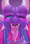  2018 absurd_res ambiguous_gender blush cynder digital_media_(artwork) dimwitdog dragon hair hi_res horn looking_at_viewer mouth_shot one_eye_closed open_mouth saliva solo spyro_the_dragon teeth tongue tongue_out video_games wings 