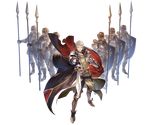  armored_boots boots cape charioce_xvii faceless faceless_male full_armor full_body gauntlets gloves granblue_fantasy helmet male_focus minaba_hideo official_art orange_eyes pauldrons polearm shield shingeki_no_bahamut spear sword transparent_background weapon white_hair 