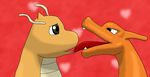  &lt;3 burume charizard dragonite duo french_kissing horn kissing nintendo pok&eacute;mon pok&eacute;mon_(species) saliva sfbwd video_games ぶるめ 