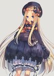  abigail_williams_(fate/grand_order) absurdly_long_hair black_bow blonde_hair blue_eyes blush bow closed_mouth eyebrows_visible_through_hair fate/grand_order fate_(series) hair_bow highres holding holding_stuffed_animal hopepe long_hair looking_at_viewer orange_bow sleeves_past_fingers sleeves_past_wrists smile solo stuffed_animal stuffed_toy very_long_hair 