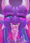  2018 absurd_res ambiguous_gender blush cum cum_on_tongue cynder digital_media_(artwork) dimwitdog dragon hair hi_res horn looking_at_viewer mouth_shot one_eye_closed open_mouth solo spyro_the_dragon teeth tongue tongue_out video_games wings 