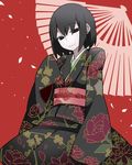  black_eyes black_hair hammer_(sunset_beach) highres japanese_clothes kimono looking_at_viewer monogatari_(series) oriental_umbrella oshino_ougi owarimonogatari sleeves_past_wrists smile solo umbrella unmoving_pattern wide_sleeves 