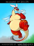  3_toes 4_fingers anthro belly big_belly claws dragon english_text facial_hair goatee horn japanese_text long_neck male moobs nintendo nude overweight scalie sky solo text the_legend_of_zelda toes unibrow valoo video_games wind_waker wings yellow_sclera 翌檜＠絶望間近 